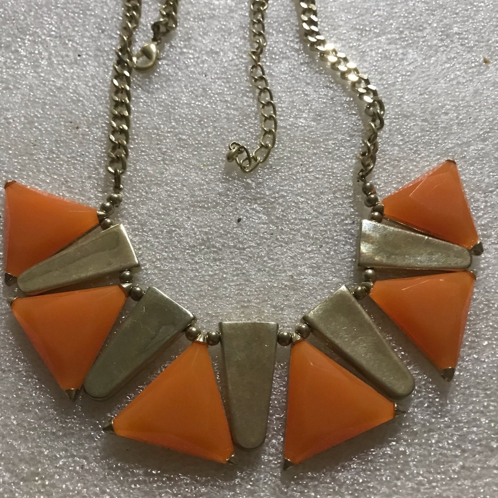 Orange Geometric Statement Necklace